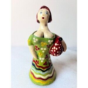 Russian Dymkovo Handcrafted Clay Figurine  7” whimsical folk art